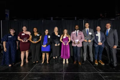 #IBNB26 Winner Group Photo: Jennifer Burk (Junior Achievement of Central Indiana; Chelsea Linder; Kionna Louise Walker, AIA, NOMA; Alejandra Reichard; Rebecca McNally Keehn, PhD, HSPP; Sarah Hayward; Daniel Graham; Adam Shaffer; Justin Verbeten, CPA; Eric Sutphin (KPMG)