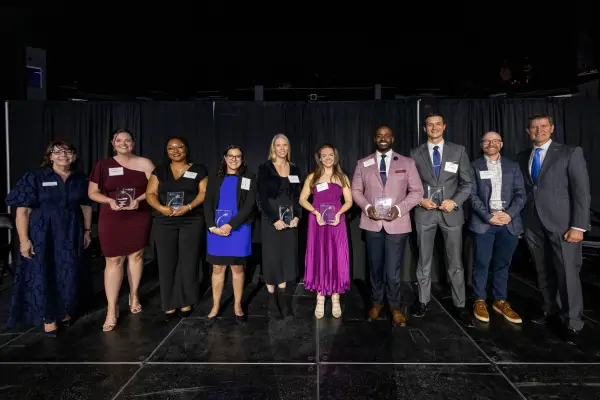 #IBNB26 Winner Group Photo: Jennifer Burk (Junior Achievement of Central Indiana; Chelsea Linder; Kionna Louise Walker, AIA, NOMA; Alejandra Reichard; Rebecca McNally Keehn, PhD, HSPP; Sarah Hayward; Daniel Graham; Adam Shaffer; Justin Verbeten, CPA; Eric Sutphin (KPMG)